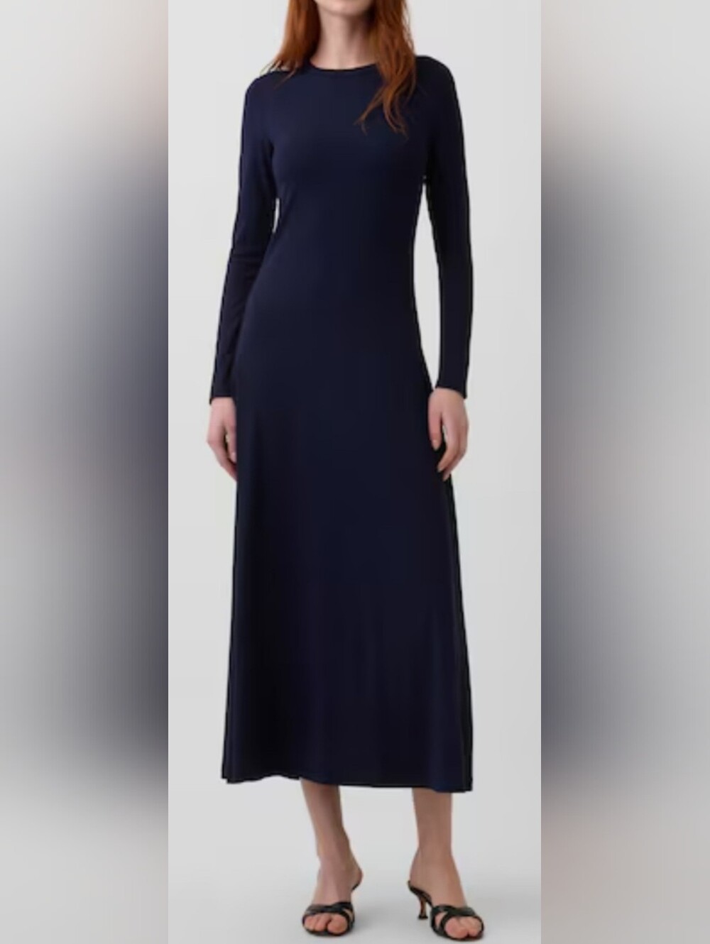 J. Jill Wearever Navy Blue Long-Sleeve Midi/Maxi Dress Rayon Blend Large